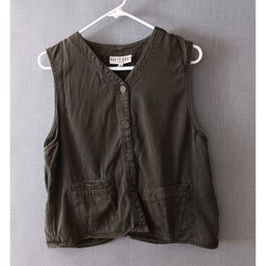 David Dart Sport Utility Vest Button Front V-Neck Size Medium Olive Green Cargo